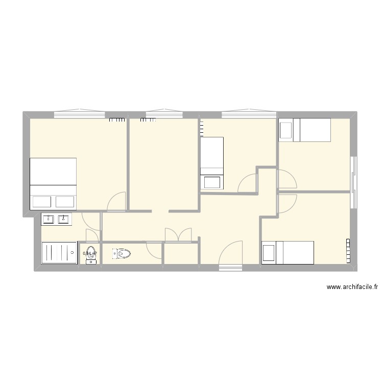 pat2. Plan de 6 pièces et 65 m2