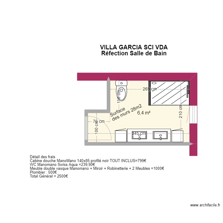 VILLA GARCIA SDB. Plan de 1 pièce et 6 m2