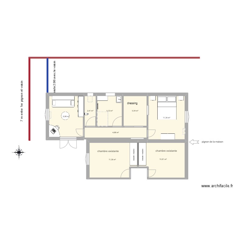 extension v4. Plan de 8 pièces et 61 m2