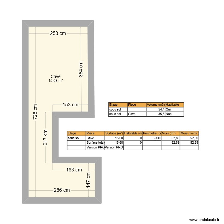 calens. Plan de 1 pièce et 16 m2