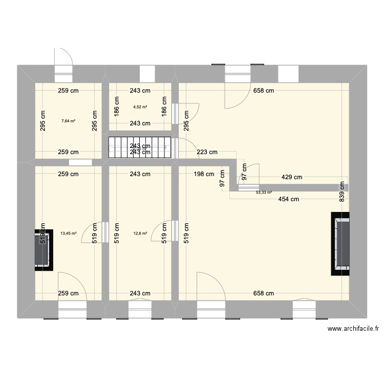 3 à modifier (fenêtres/portes ok). Plan de 6 pièces et 94 m2