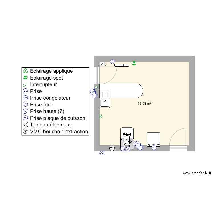 Salon. Plan de 1 pièce et 16 m2