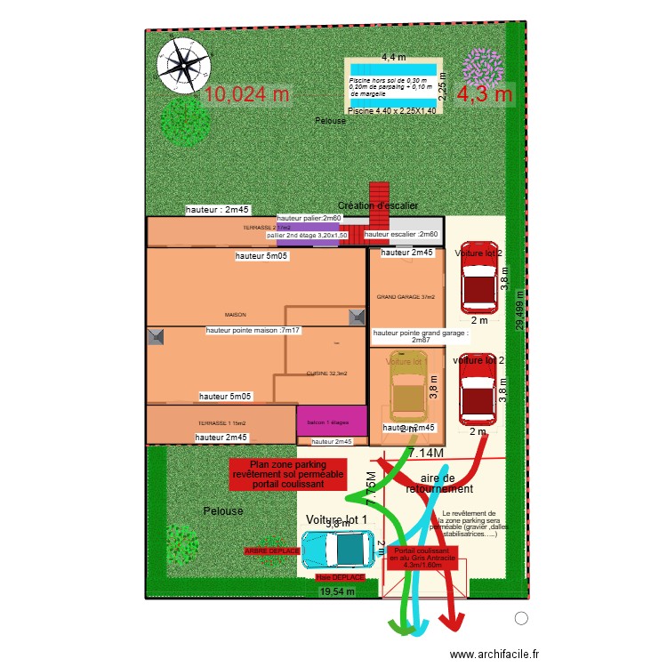 PLAN RDC MODIFIE aire de retournement. Plan de 6 pièces et 566 m2