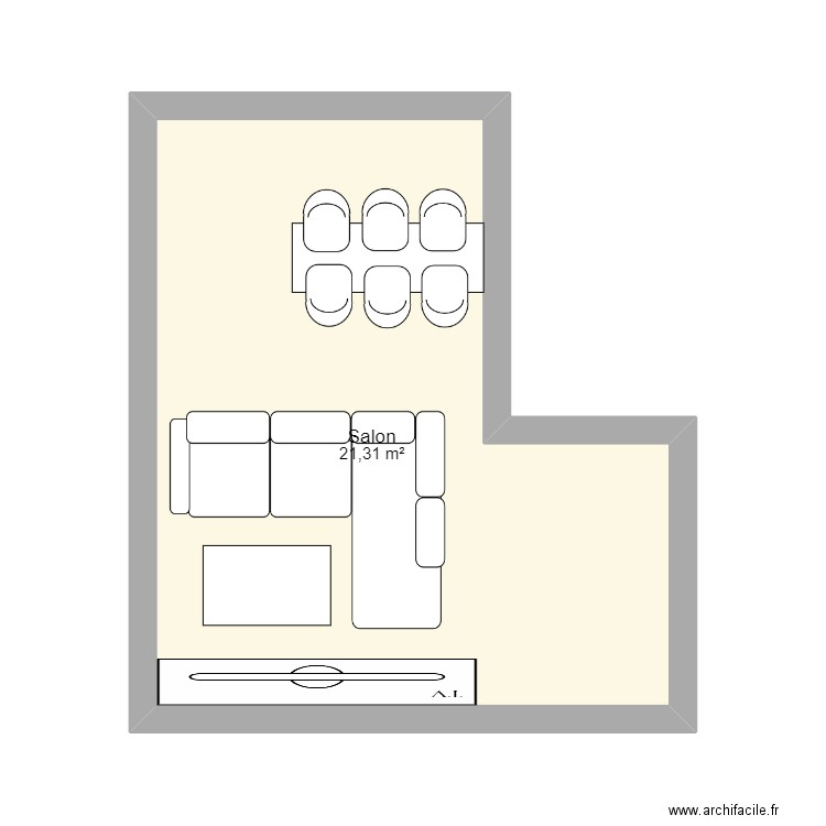 Salon V2. Plan de 1 pièce et 21 m2