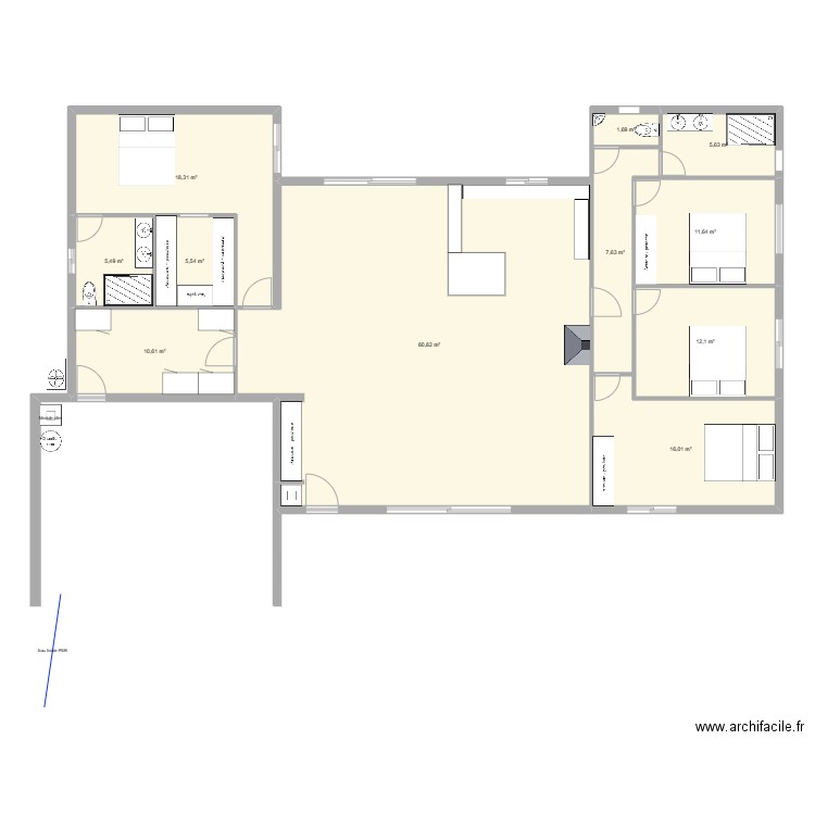 Thierry Feron. Plan de 11 pièces et 175 m2