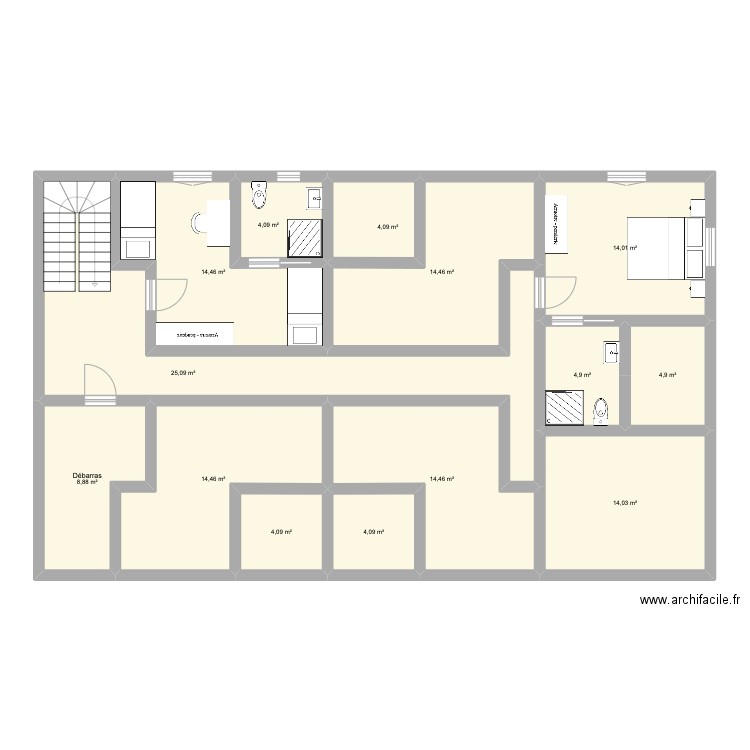 Gite des Alpes. Plan de 14 pièces et 146 m2