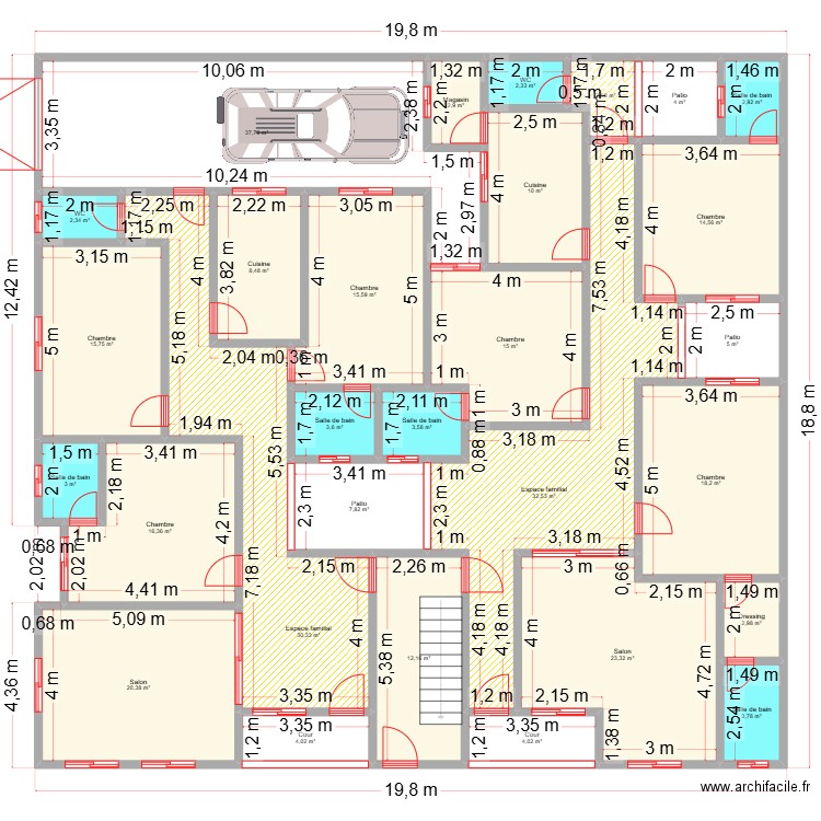 Bathieu ka  RDC. Plan de 29 pièces et 326 m2