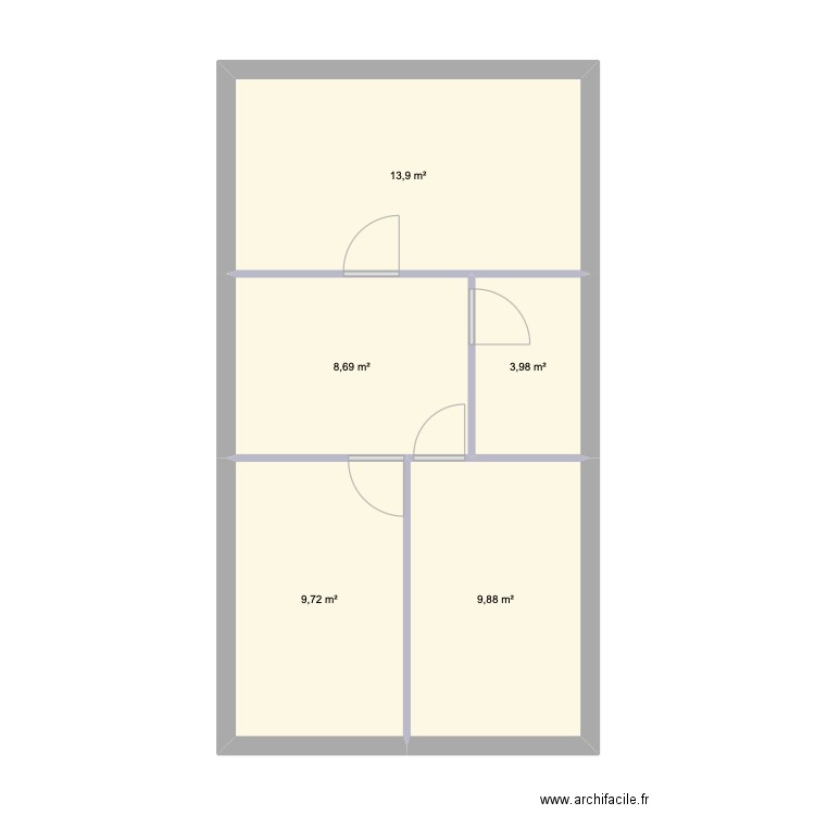 étage. Plan de 5 pièces et 46 m2