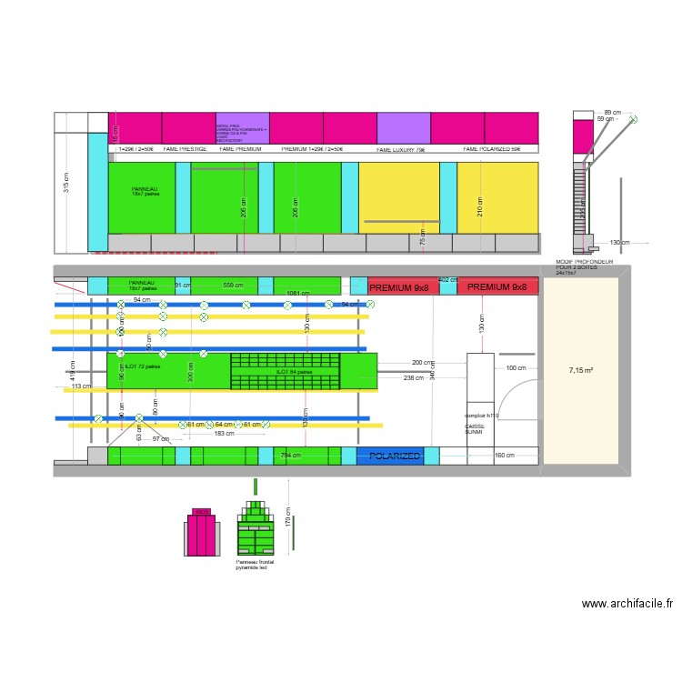 PLAN SUNGLASSES V10 SNG h320 accessoires haut. Plan de 1 pièce et 7 m2