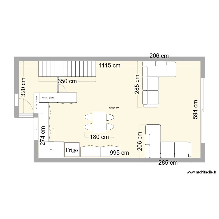 RdC Claira 4. Plan de 1 pièce et 63 m2