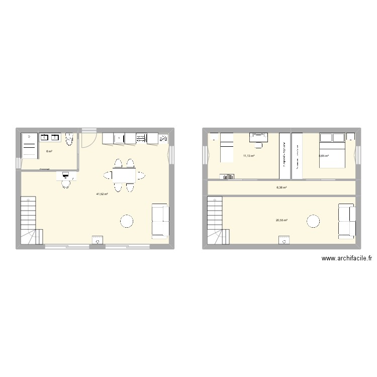 48m2. Plan de 6 pièces et 94 m2