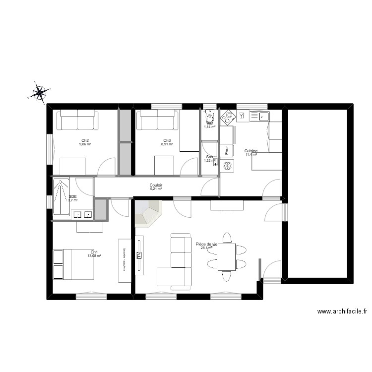 42C_public. Plan de 13 pièces et 105 m2