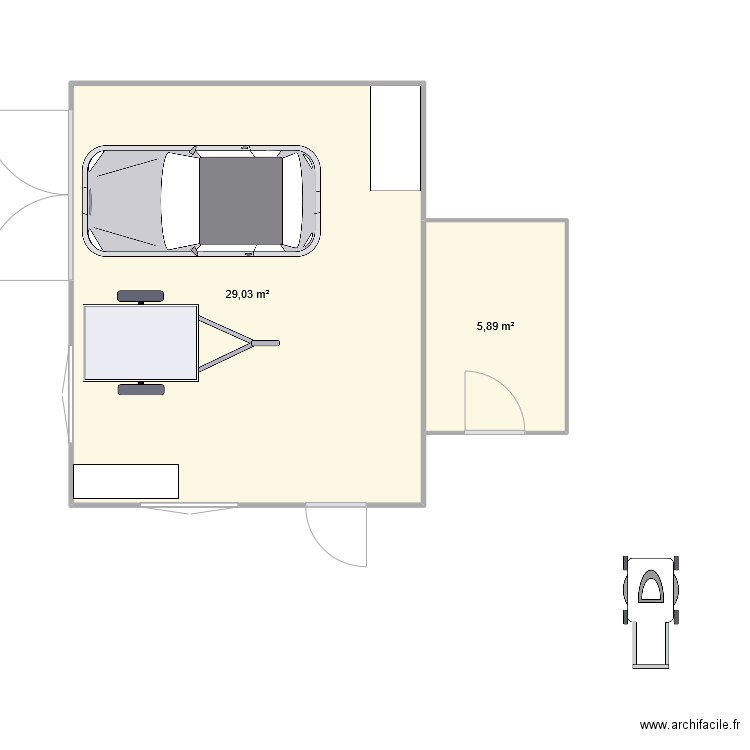 garage 30m2 quer. Plan de 2 pièces et 35 m2