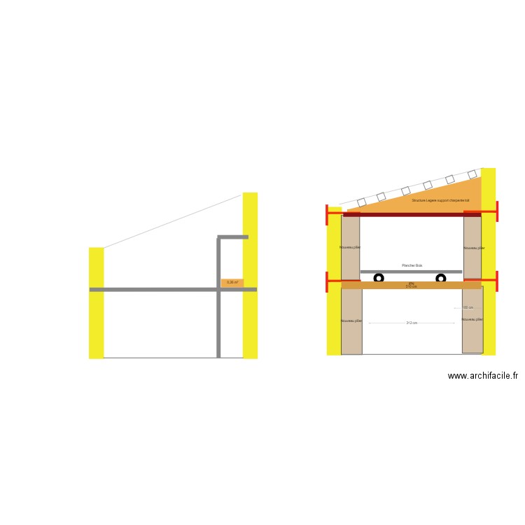 Plan de coupe mur porteur. Plan de 0 pièce et 0 m2