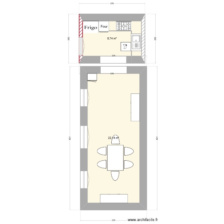 Aménagement nouvelle cuisine piscine - 6 déc 24. Plan de 2 pièces et 29 m2