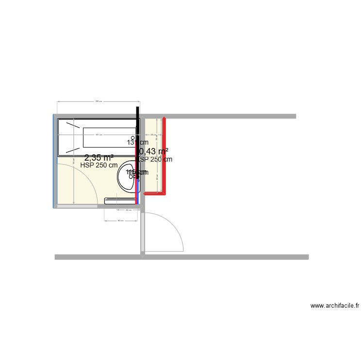 BEAUMONT. Plan de 2 pièces et 3 m2