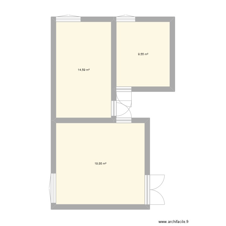 plan appart. Plan de 3 pièces et 44 m2