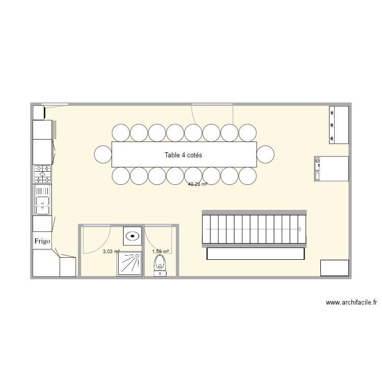 Sous sol. Plan de 3 pièces et 53 m2