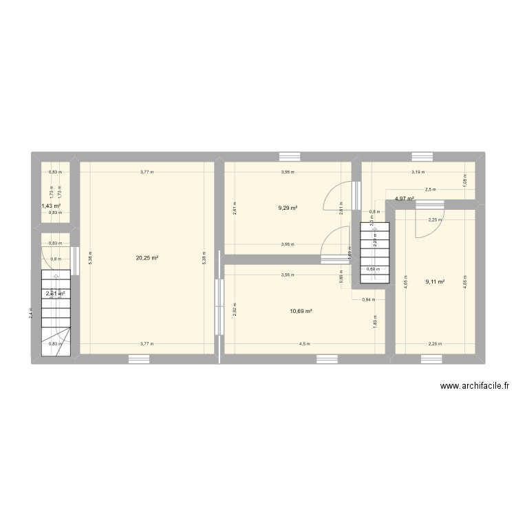 maison actuel . Plan de 7 pièces et 59 m2