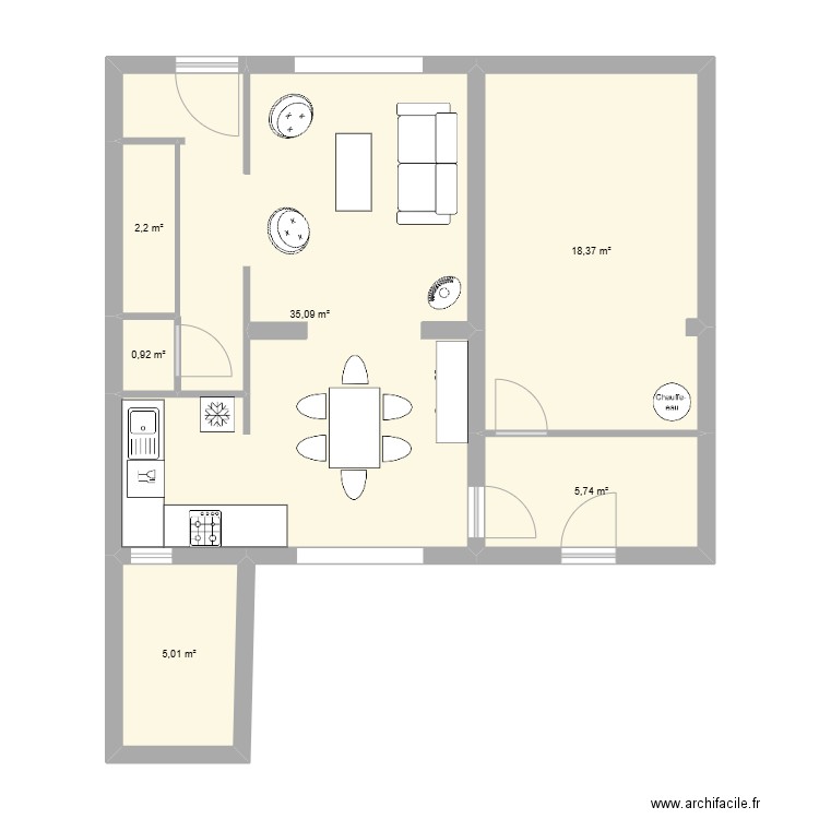 layout 4. Plan de 6 pièces et 67 m2