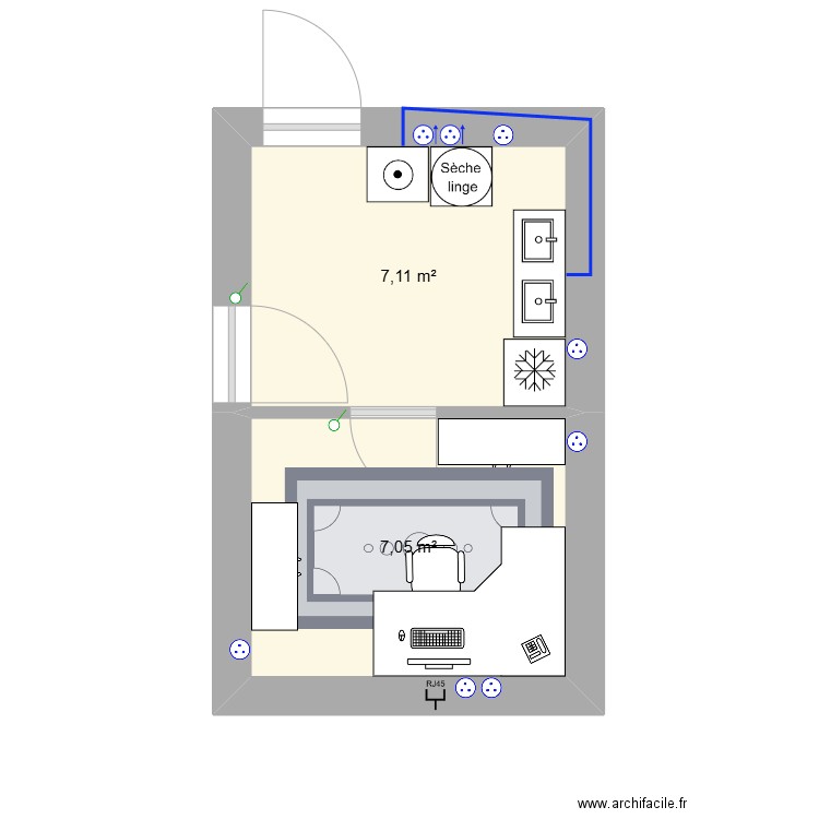 Rénovation buanderie. Plan de 2 pièces et 14 m2