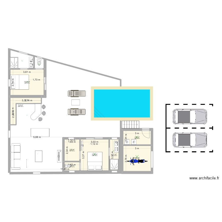 PLAN MAISON TERRAIN ALLE DU CACHIMAN. Plan de 8 pièces et 45 m2