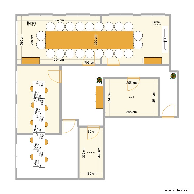 Grande thumine bureaux cpts. Plan de 5 pièces et 59 m2