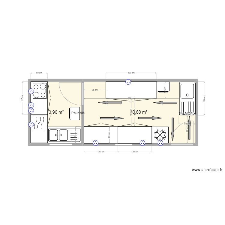 préfabriquer aubazine. Plan de 2 pièces et 13 m2