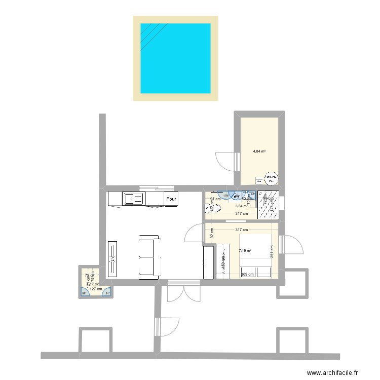 .Studio. Plan de 4 pièces et 17 m2