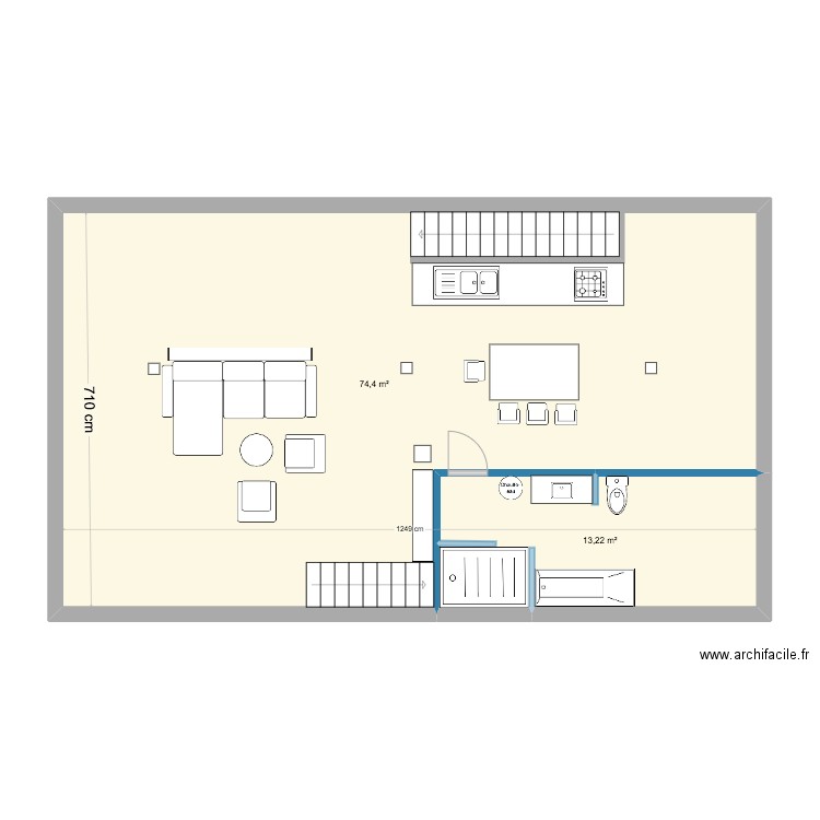 Cramans combles QRIS. Plan de 2 pièces et 88 m2