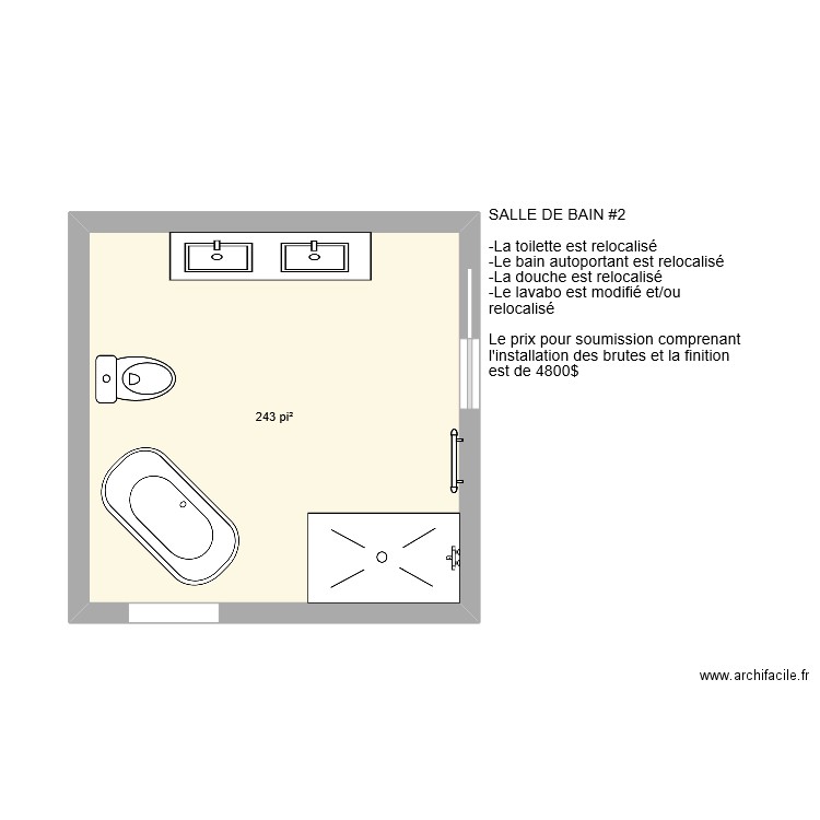 SDB # 2. Plan de 1 pièce et 23 m2