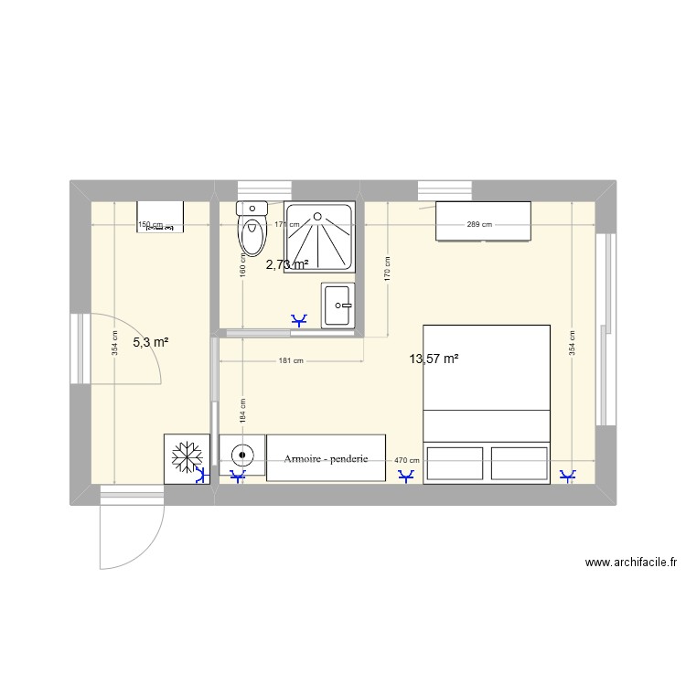 GARAGE. Plan de 3 pièces et 22 m2