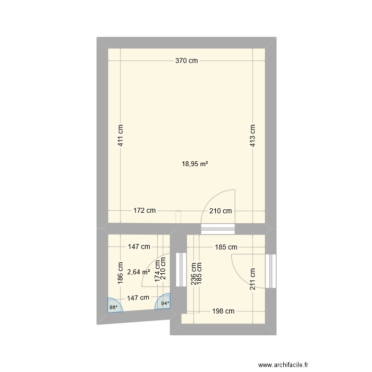 appart. Plan de 2 pièces et 22 m2