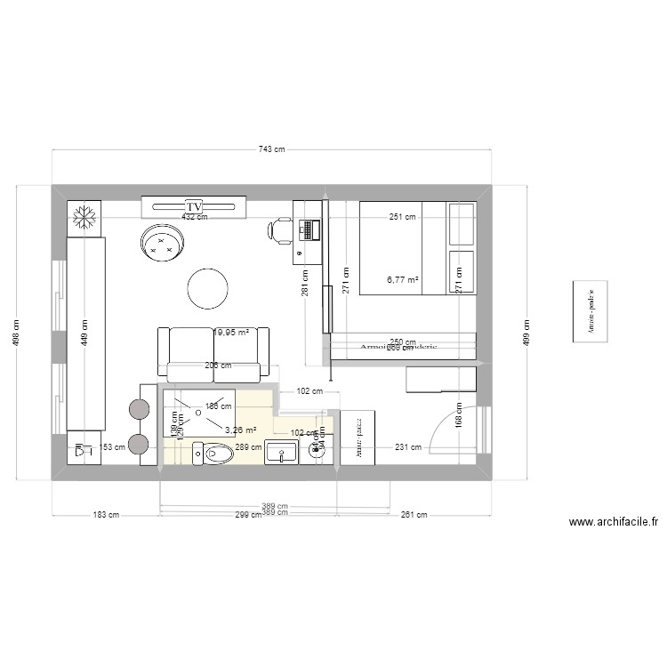 appart Guigui. Plan de 3 pièces et 30 m2