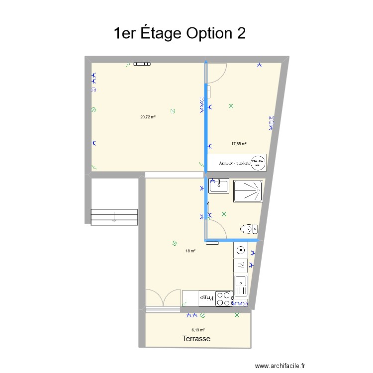 1er étage Option 2. Plan de 4 pièces et 63 m2