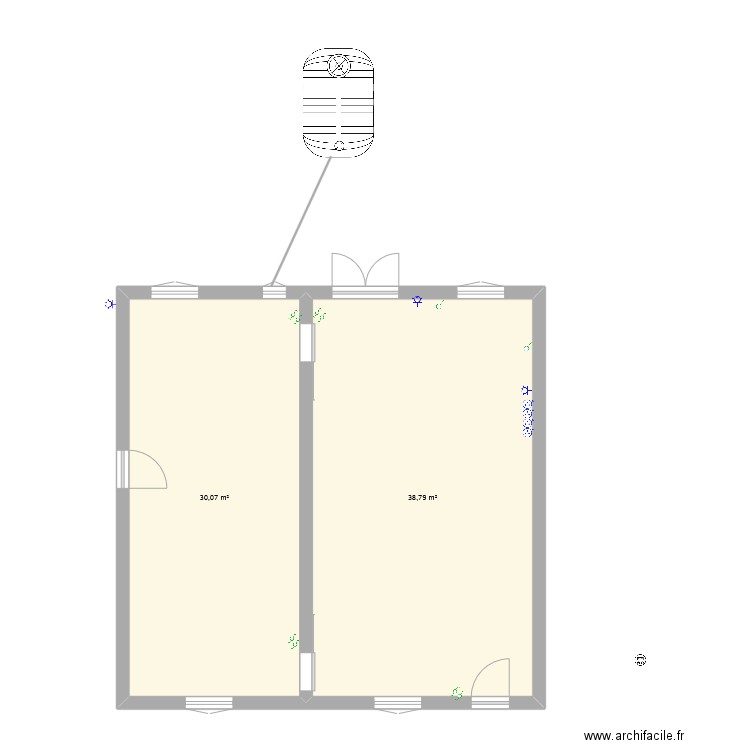 bem1. Plan de 2 pièces et 69 m2