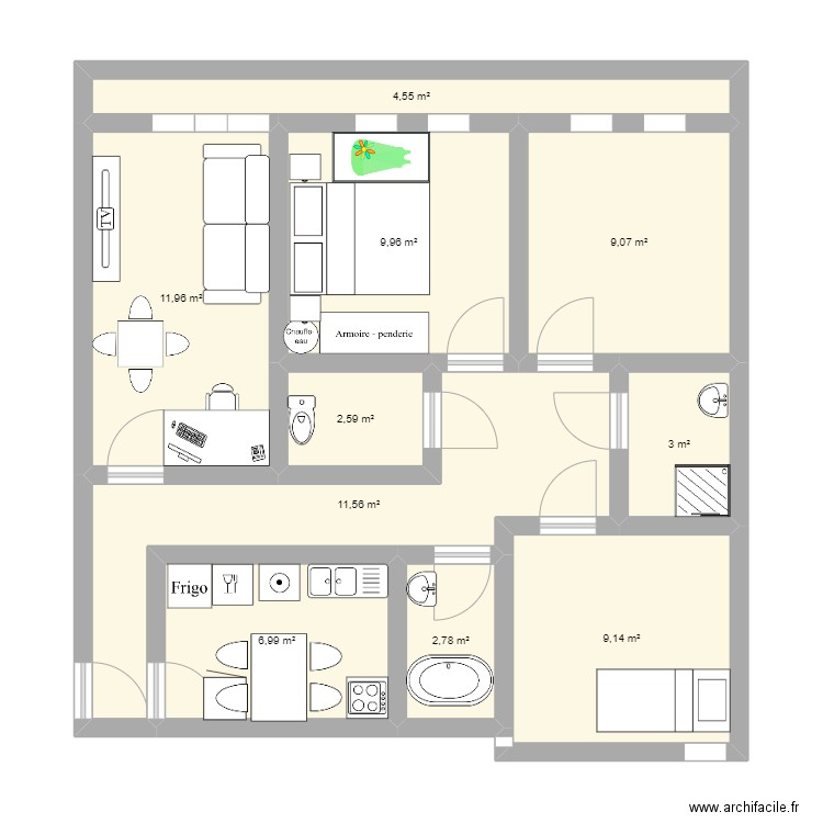 2e test . Plan de 10 pièces et 72 m2