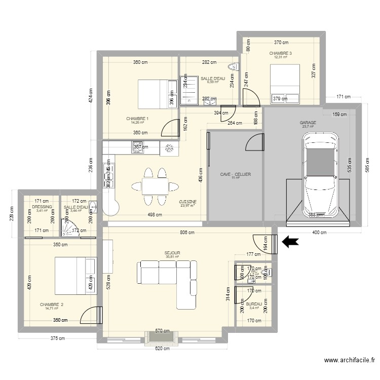 projet modifié construction MEGANE et  ALEX. Plan de 12 pièces et 154 m2