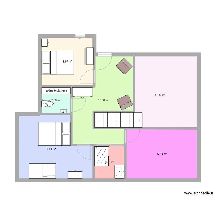 pdl. Plan de 7 pièces et 71 m2