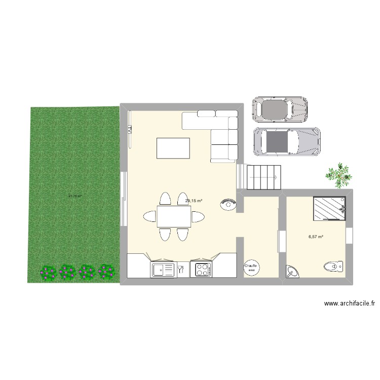 cabanon. Plan de 2 pièces et 36 m2