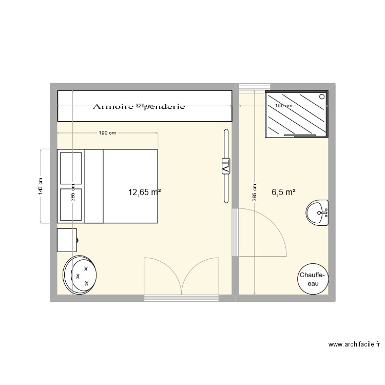 plan piece . Plan de 2 pièces et 19 m2