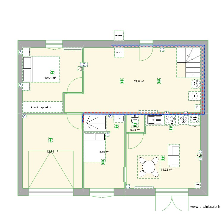 RDC RP Tarbes. Plan de 6 pièces et 70 m2