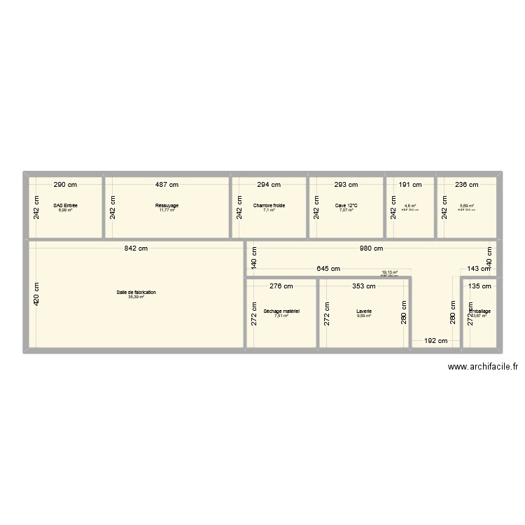 fromagerie. Plan de 11 pièces et 119 m2