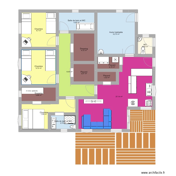 modele 1. Plan de 14 pièces et 101 m2