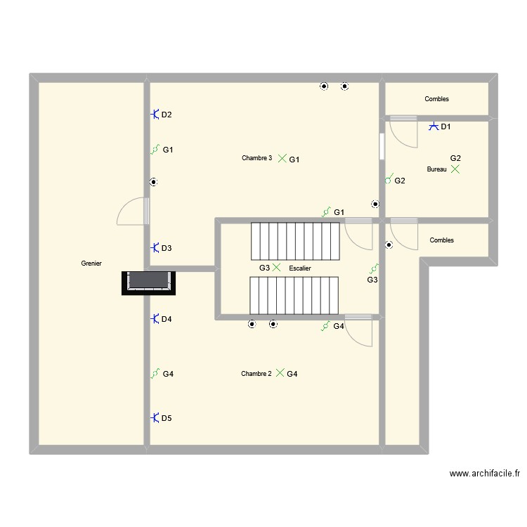 Papy - 1er - symboles 01. Plan de 7 pièces et 125 m2