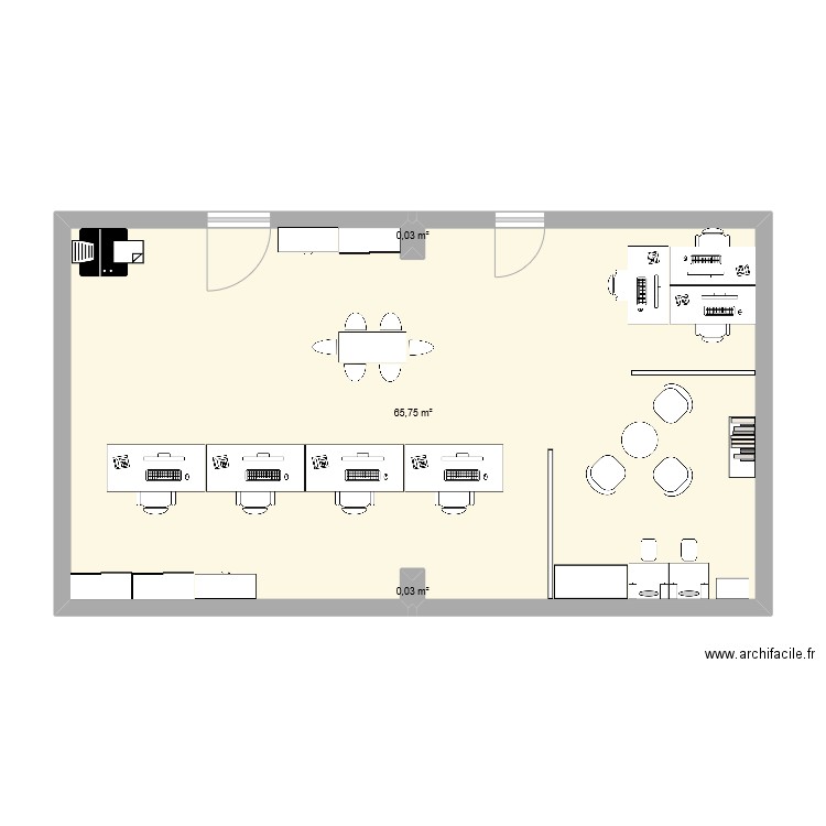 bureau. Plan de 3 pièces et 66 m2