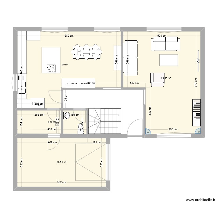 RDC Original. Plan de 4 pièces et 84 m2