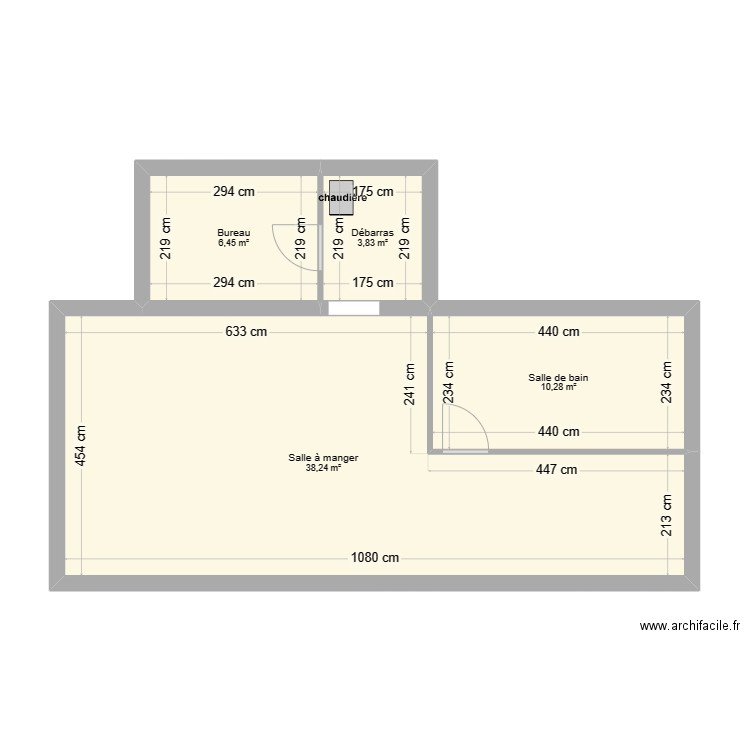 plein pied. Plan de 4 pièces et 59 m2