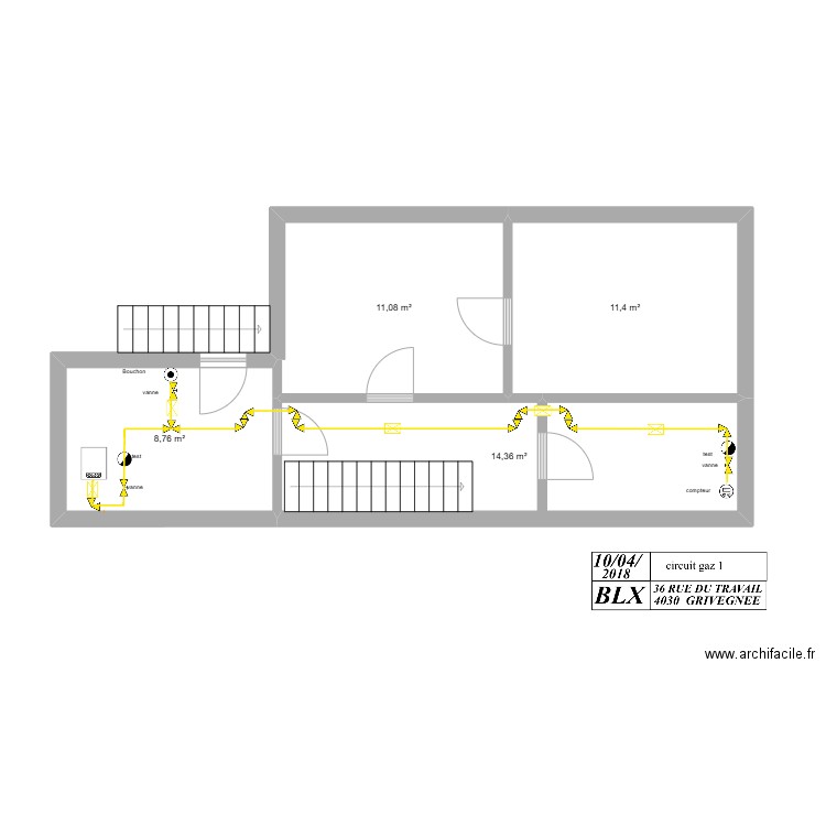 dzs. Plan de 4 pièces et 46 m2