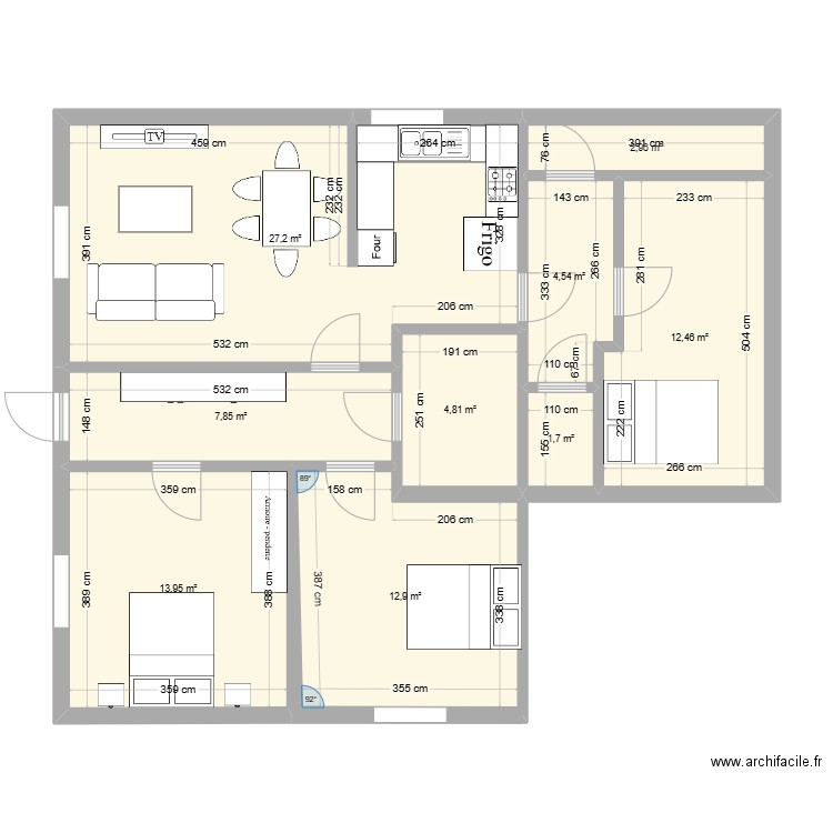 B1 roots. Plan de 9 pièces et 88 m2